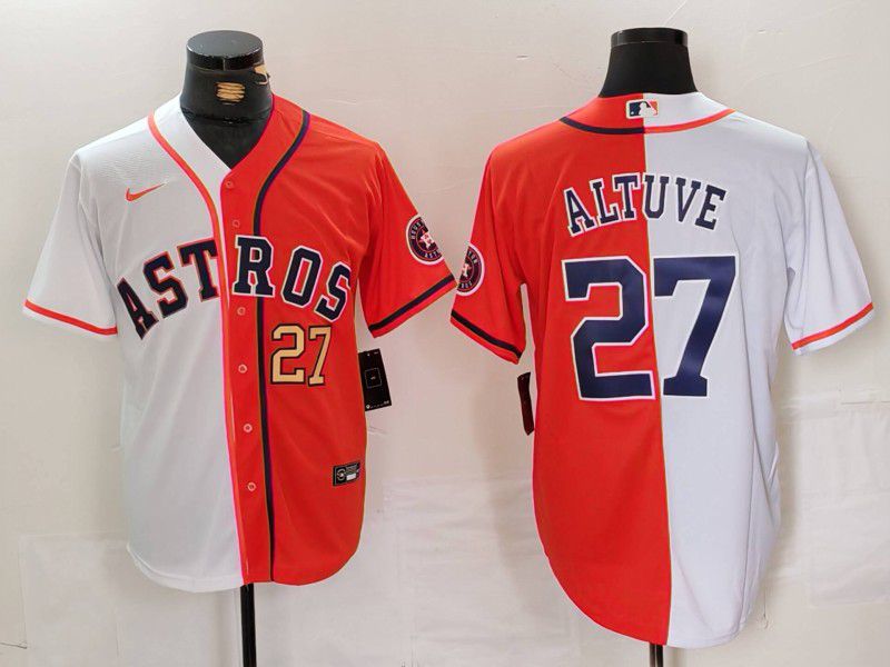 Men Houston Astros 27 Altuve White orange Nike 2024 MLB Jersey style 2